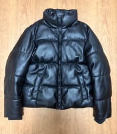ZARA フェイクレザー ダウンジャケット ブラック USA S（M相当・目安）のサムネイル