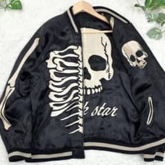 美品 ２面用 JUNK STAR スカル 火 日本限定スカジャン vintage ジャンクスター 日本限定 ボーン スカルデザイン リバーシブル