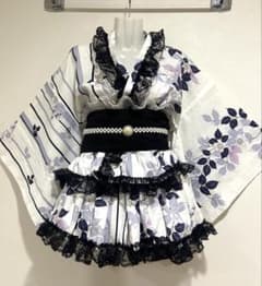 浴衣ドレス 大人用 姫ギャル 花 黒フリルレース 地雷 セパレート