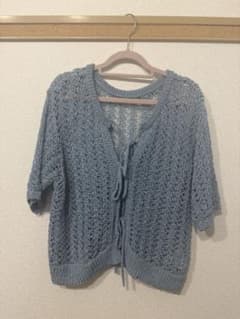 RETRO GIRLフロントレースアップ 半袖ニット ブルーのサムネイル