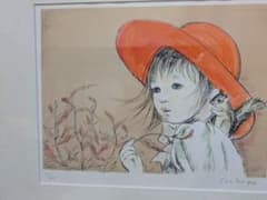 土井彩知代 「風の声」？ リトグラフ 一水会 額装 少女 絵画 版画