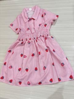 いちご柄 ワンピース 4Y ピンク ストライプ 半袖 女の子 夏服 可愛いのサムネイル