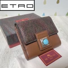 未使用 訳ありETRO エトロ ペイズリー 三つ折り 財布 クラウン