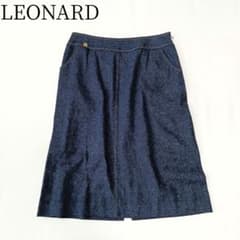 レオナール/LEONARD】膝丈スカート シルク100 デニム風 ロゴ 無地