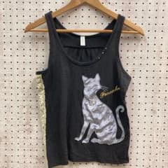페어리 님프 그런 지 헌 옷 고양이 모티브 라인 스톤 탱크 탑