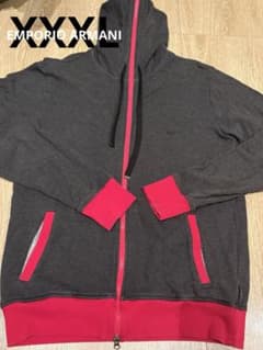EMPORIO ARMANI グレー/赤 ジップパーカー XXXL - メルカリ