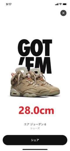 ナイキ　NIKE AIR JORDAN6 travis scott　28cmのサムネイル