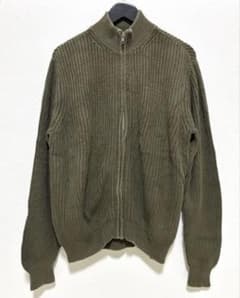 90s L.L.Bean コットン ドライバーズニット フルジップ オリーブ M 