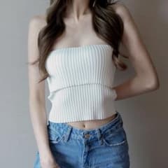 ZARA ザラ リブニット バンドゥトップス S ホワイト 白 ベアトップ