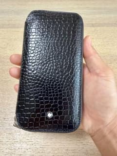 未使用品 MONTBLANCトラベルケース レザー クロコ調 ブラック 2本収納