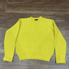 80s 90s 英国製 バブアー ケーブルニット セーター イエロー
