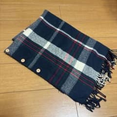 【美品】チェック柄 ボタン付き ストール ネイビーのサムネイル