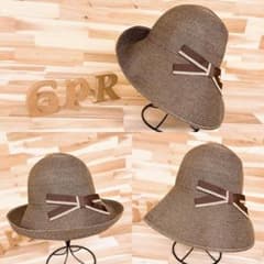 美品【アシーナニューヨーク】ワントーン リボン ペーパー ハット 茶