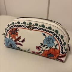 Tory Burch 花柄 レザー ポーチ ホワイト - メルカリ