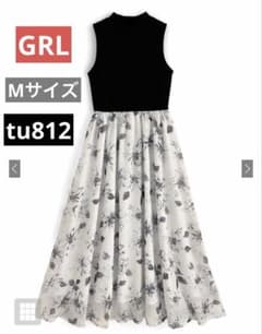 花柄ドッキング ノースリーブフレアワンピース Mサイズ (tu812)のサムネイル