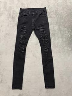 mnml ダメージ加工スキニーデニムパンツブラック28 - メルカリ