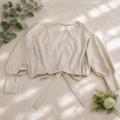 SNIDEL リボンニットトップス ショート丈 アイボリー Fのサムネイル