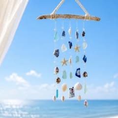 【れあ様専用】凪の海のシーグラスとビーズのヒトデのタペストリー•ウィンドチャイムのサムネイル
