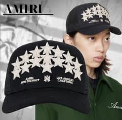 AMIRI ブラック トラッカーキャップ AMIRI - AMIRI アミリ Star Leather トラッカーキャップメッシュ
