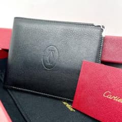 ⭐️ 極美品 マスト ドゥ カルティエ レザー 二つ折り財布 ブラック 鑑定済 ◇極美品/入手困難◇Cartier 二つ折り財布 マスト ドゥ ブラック