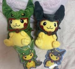 ポンチョを着たピカチュウ　黒緑レックウザぬいぐるみ