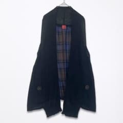 Cassis Checkered Pattern Long Knit Vest Gilet with Backless Design, Black
