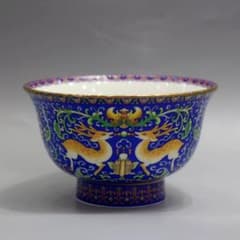 Jingdezhen Ceramic Enamel Gold-rimmed Fortune Deer Bowl Tea Bowl Ornaments Modern Crafts Artworks Figurines