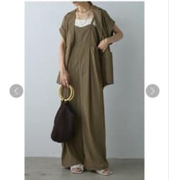 ESICA　セットアップ❤リネンライク半袖ダブルジャケット+ビスチェ風サロペット ESICA エシカ リネンライク半袖ダブルジャケット＋ビスチェ風