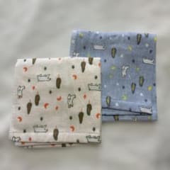 ベビー ガーゼハンカチ 2枚セット 動物柄 ２枚　28×28cmのサムネイル