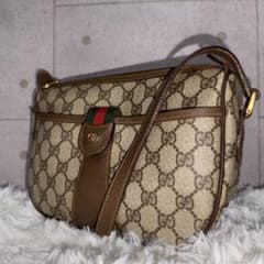 GUCCI オールドグッチ ショルダーバッグ シェリーライン GG PVC 美品 オールドグッチ シェリーライン GG ショルダーバッグ PVC レザー