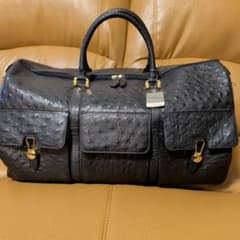 オーストリッチレザー ボストンバッグ 黒 - メルカリ