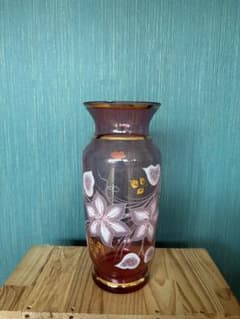 花瓶 フラワーベース 赤 ガラス 金彩 花柄 - メルカリ