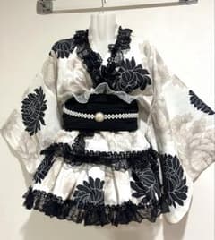 浴衣ドレス　大人　姫ギャル　花　バラ　フリルレース　黒　薔薇　地雷 浴衣ドレス 大人用 姫ギャル 花 黒フリルレース 地雷 セパレート