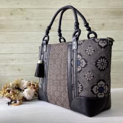 龍郷 大島紬 ×本革 着物リメイク トートバッグ 和装バッグ ハンドメイド Ａ4 龍郷 大島紬×本革 着物リメイク トートバッグ 和装バッグ ハンドメイド