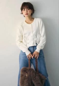 フラーネ ヘムリボンデザイン カーディガン ホワイト Frene 同型