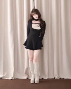 bunnylis リブニットレイヤードワンピ＆ショートパンツセット ブラック