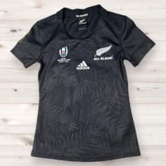 2019年ラグビーW杯のアディダス製オールブラックス白ユニフォームTシャツ 美品☆ アディダス オールブラックス ラグビーW杯2019 Tシャツ 黒 J M