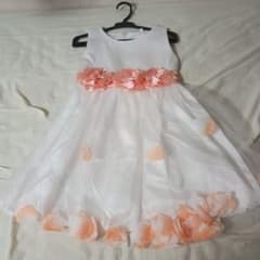キッズドレス 130cm ホワイト×ピーチピンクのサムネイル