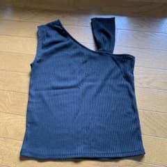 ワンショルダー リブ タンクトップ ブラックのサムネイル