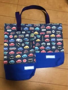レッスンバッグとシューズバッグセット 車柄　ハンドメイトのサムネイル