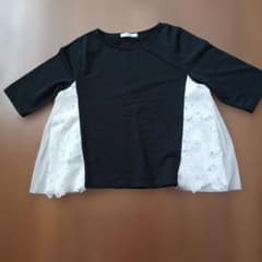 Refindworks サイドレース切り替え 半袖カットソー ブラックのサムネイル