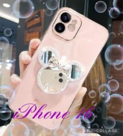 무료 배송 미러 포함 디즈니 귀여운 반짝이 핑크 iPhone 16