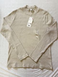 新品タグ付き　UNIQLO リブ ハイネックT 長袖 02ライトグレー　Lのサムネイル