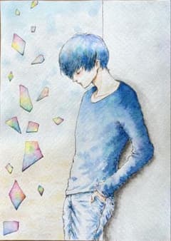 やなせたかし　原画　水彩画　メルカリ便にて発送致します 石壁と黒猫 水彩画 原画 - メルカリ