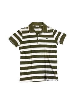 LACOSTE ボーダーポロシャツ カーキ×ホワイト