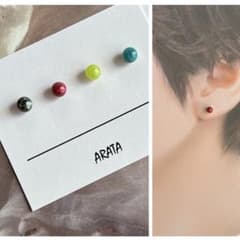 まち針ピアス　ミニピアス　ハンドメイド　4個　アシメ　黒のみシェルのサムネイル