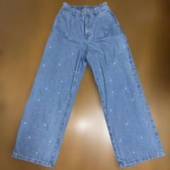 パール付き デニムパンツ ワイドシルエットのサムネイル