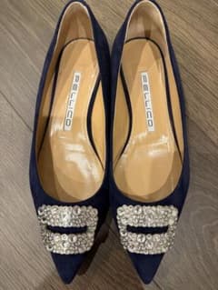PELLICO スエード ビジュー フラットパンプス ネイビー 37.5 PELLICO スエード ビジュー フラットパンプス ネイビー 37.5 | Mercari