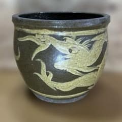 ピータン壺 【小】 ・陶器・ 龍絵柄 ・めだか鉢・水鉢・睡蓮鉢