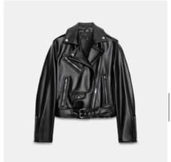 ZARA フェイクレザー クロップド ライダースジャケット 黒のサムネイル